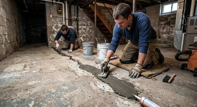 Cracked Basement Floor Repair in Christiansburg, VA